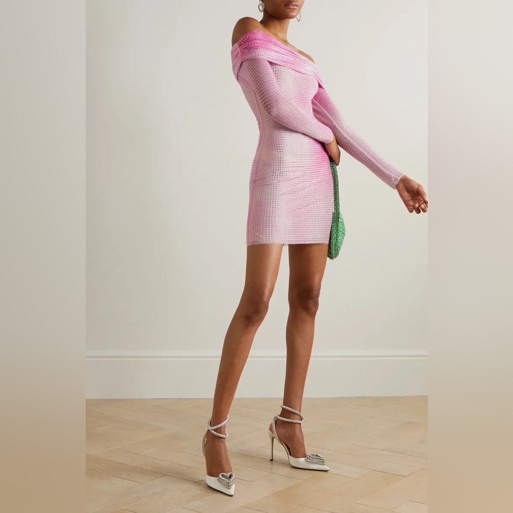 Self-Portrait Pink and White Off-Shoulder pink mini Dress